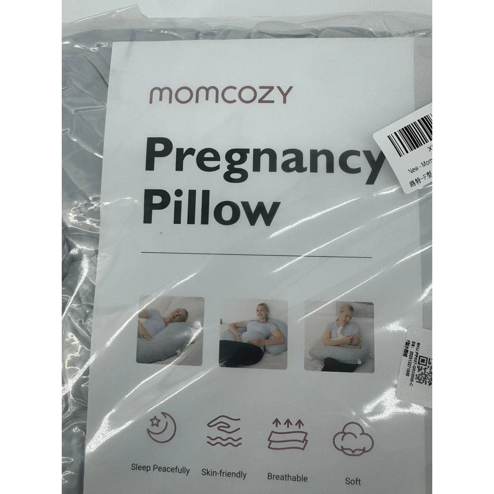 Momcozy Pregnancy Pillow J-Shape Grey Velvet Cover Breathable Maternity Sealed